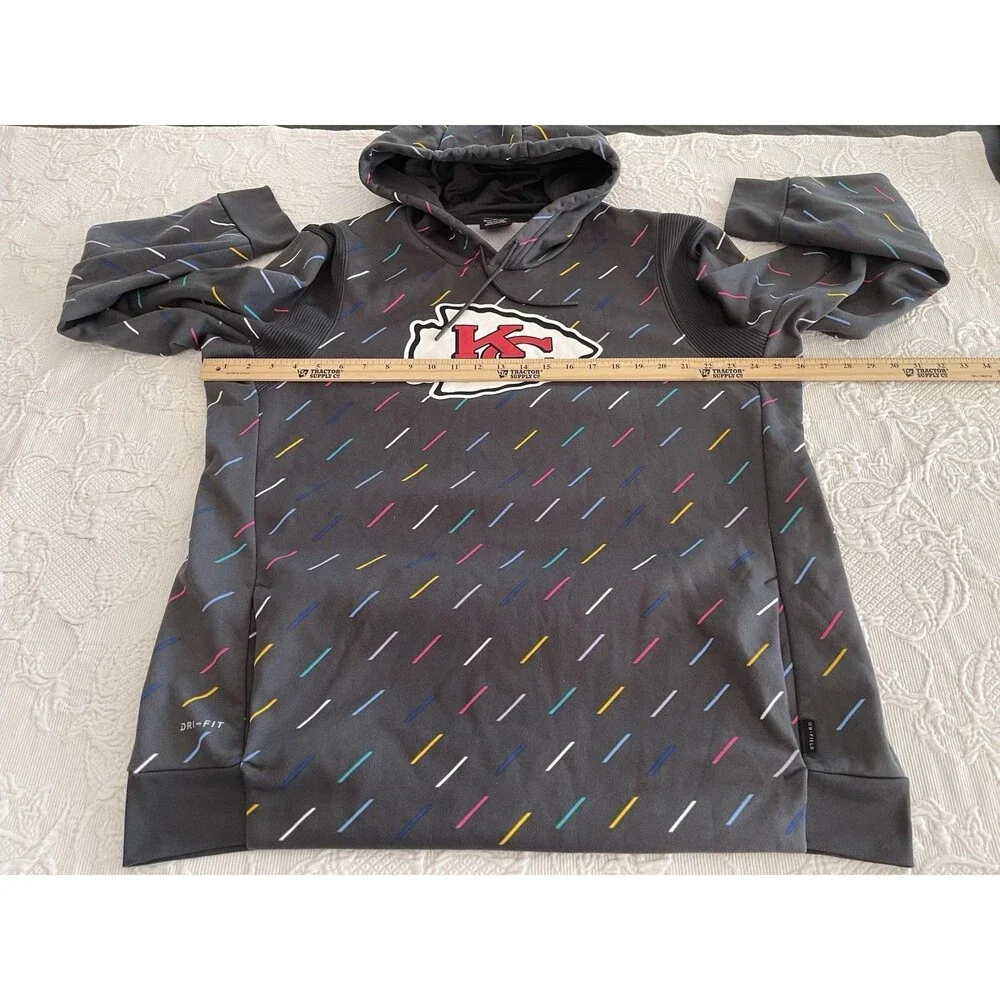 Nike Kansas City Chiefs Crucial Catch Hoodie Dri-Fit Gray Cancer Awareness Sz XL